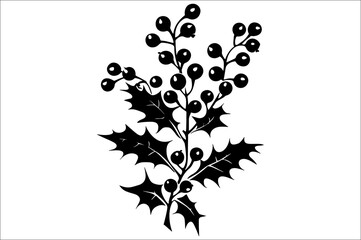 Flat holly berry vector silhouette illustration. Christmas holly leaves.
