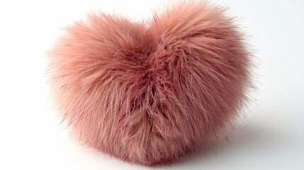 Pink heart shaped fur ball white surface close-up