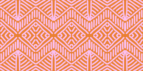 Hand drawn Batik seamless pattern. Geometric doodle abstract illustration, Ethnic wallpaper. Tribal vector texture. Aztec style. Folk embroidery. Indian art, Scandinavian, African rug and tile.