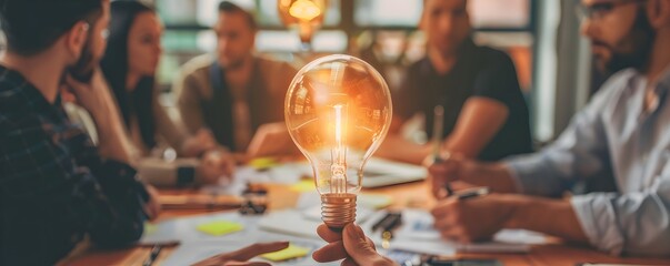 Collaborative Creative Workshop with Glowing Lightbulb Symbolizing Shared Ideas