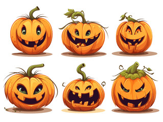 Groovy halloween cartoon pumpkins set. Tis the season. Vector illustration. hand drawn