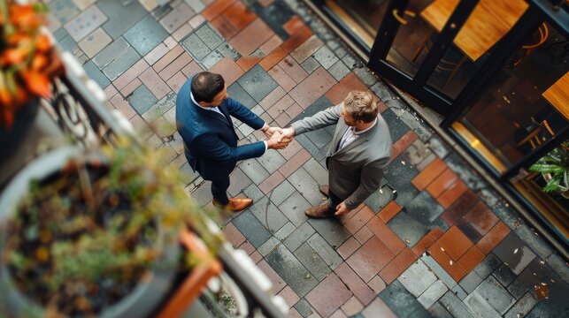 A man and a woman in business suits are meeting in a restaurant. AIG535