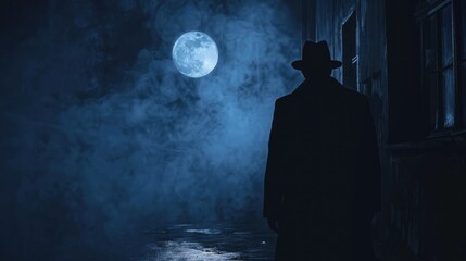 Gripping scene of a detective's shadow in the moonlight, adding an air of suspense