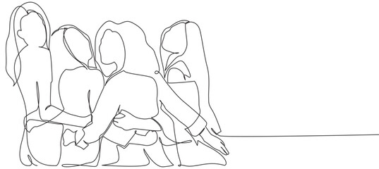 Continuous line drawing of young and cheerful people having fun together. Positive circle of friends. Simple line art style vector illustration