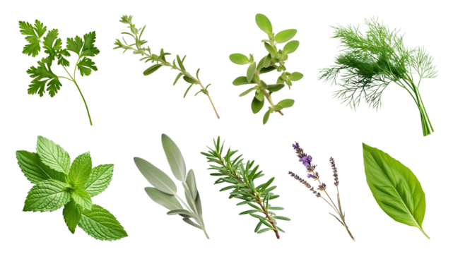 PNG green plant herbs leaf  cut out element set
