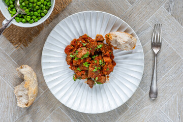 Braised beef stew in red wine and tomato sauce
