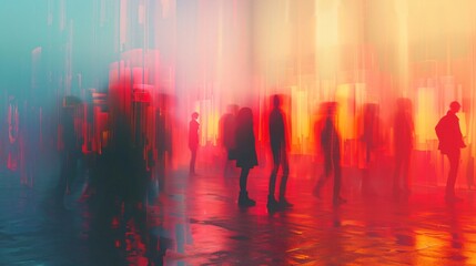 Blurred cityscape with walking people