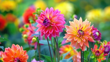 Vibrant flowers in gardens outdoors