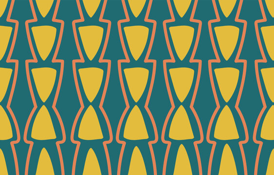 Abstract hand drawing seamless pattern with abstact  shapes of yellow and orange triangles and abstract lines. Vector illustration design for background, wallpaper, textile, print, wrapping, fabric