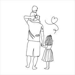 Art line sketch father and children vector. Father's Day Illustration	
