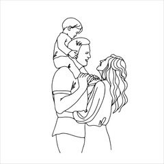 Vector art line sketch family, father, mother and child.	
