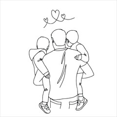 Art line sketch father and children vector. Father's Day Illustration	

