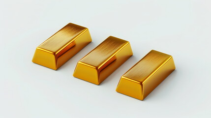 Shiny gold bars isolated on a white background, symbolizing wealth, investment and financial security. Precious metal currency for banking and economic success in a pristine, luxurious context.