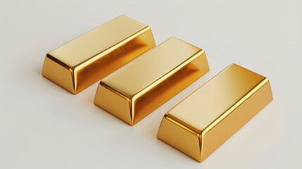 Isolated gold bars on a white background, representing wealth, finance, and luxury. Shiny precious metal for banking, investment and commercial prosperity in a clean, elegant setting.