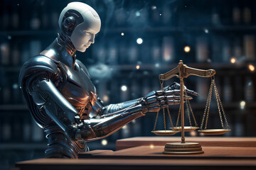 AI ethics and legal concepts artificial intelligence law and online technology of legal regulations Controlling artificial intelligence technology is a high risk.
