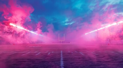 sports background backdrop for american football, blue red and purple sky