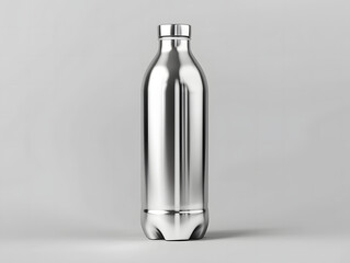 Fototapeta premium Empty glossy metal water bottle mockup with isolated background
