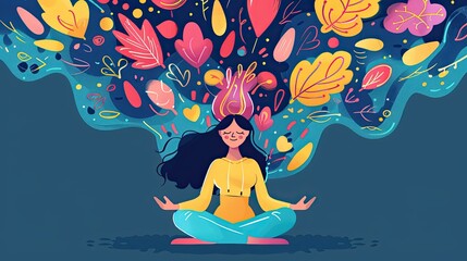mental health flat design top view mindfulness theme cartoon drawing vivid