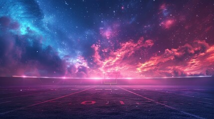 sports background backdrop for american football, blue red and purple sky