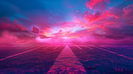 sports background backdrop for american football, blue red and purple sky