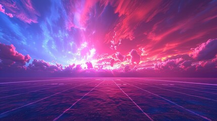 sports background backdrop for american football, blue red and purple sky