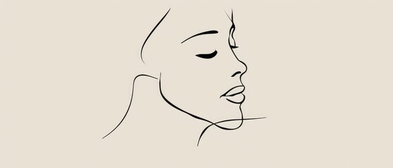 A minimalistic line drawing of a woman's face with closed eyes.