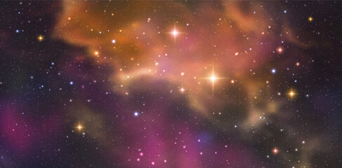 Space vector background with realistic nebula and shining stars. Magic colorful galaxy with stardust