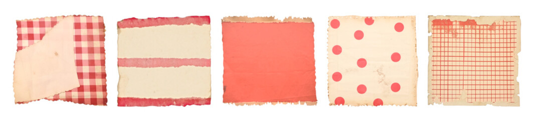 Vintage pale red pattern ripped paper png cut out element set