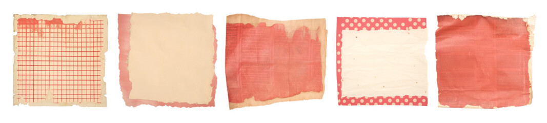 Obraz premium Vintage pale red pattern ripped paper png cut out element set