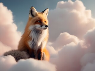 Fototapeta premium A fox sitting in the fluffy cloud.