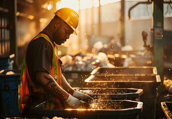 Workers sorting garbage