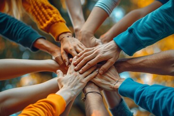Group forming circle with hands together