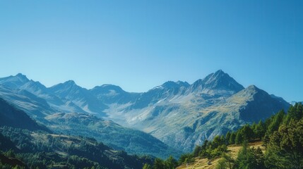 Scenic mountain range with a clear blue sky
