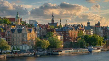 Fototapeta premium Cityscape with a mix of modern and historical architecture