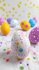 Fototapeta premium Brightly colored easter eggs on a white surface
