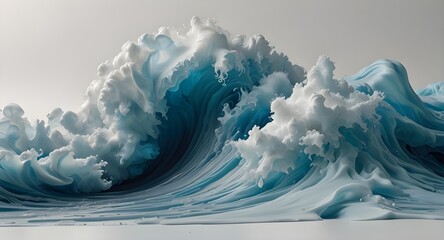 Fluid blue waves of vapor on a clean white background, embodying a serene and airy aesthetic