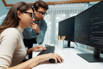 Team skilled developers program thinking newest coding creative website planning software project...