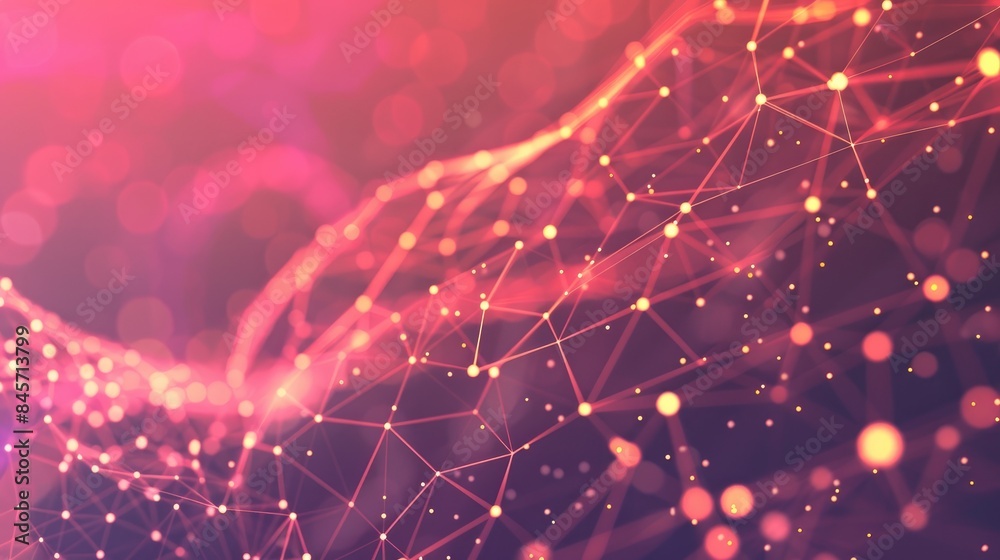 Poster abstract background with dotted waves and interwoven lines network connection pattern