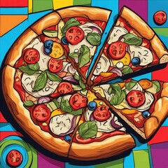 Delicious pizza cartoon image