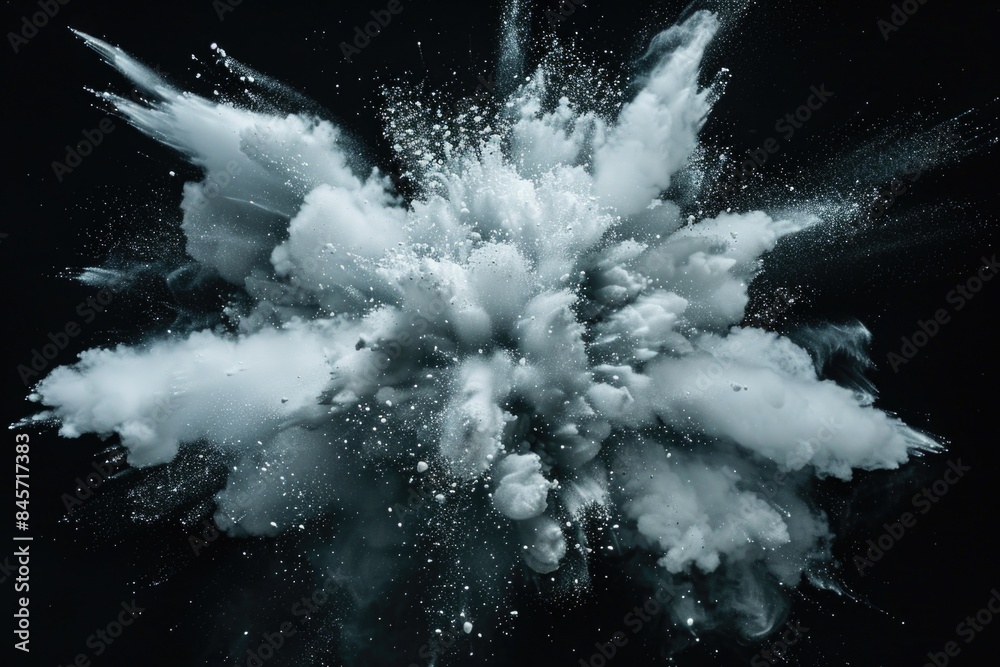 Poster a close-up shot of a dark gray cloud of smoke with sharp edges, taken in a dramatic black and white 