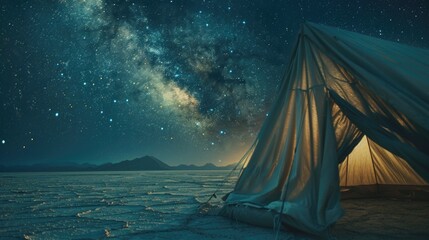 A tent overlooking the starry night sky, perfect for camping or astronomy enthusiasts