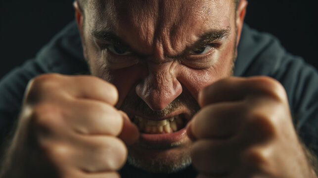 Angry Man with Clenched Fists, Intense Expression

