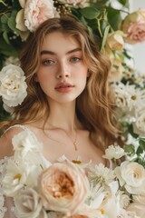 Obraz premium A beautiful young woman surrounded by flowers
