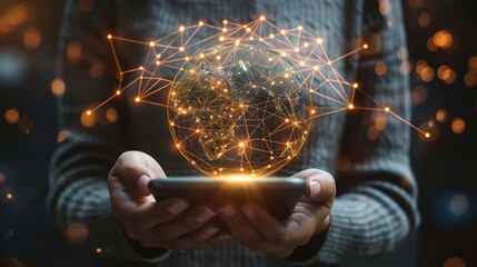 Mobile technology business concept, global network connection