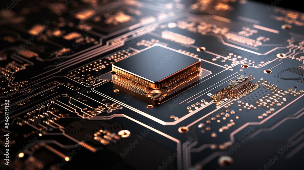 Aufkleber close-up of a microchip showcasing intricate circuitry and cutting-edge technology