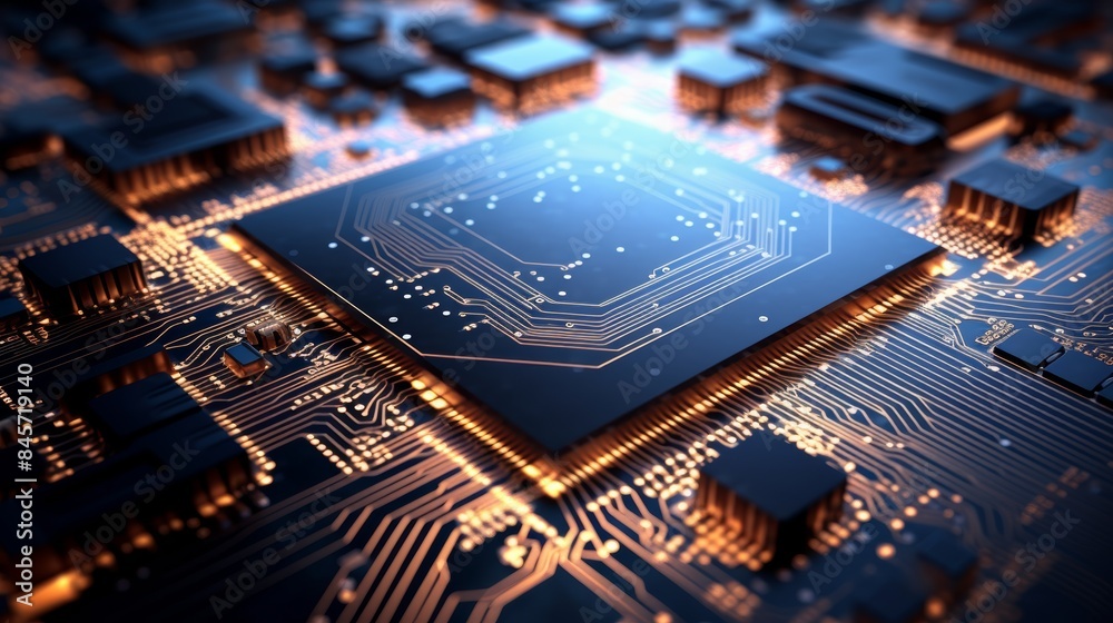 Aufkleber close-up of a microchip showcasing intricate circuitry and cutting-edge technology
