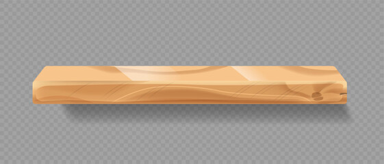 Wooden Shelf With A Light Brown Texture, Isolated On A Transparent Background. Realistic 3d Vector Mockup For Interior