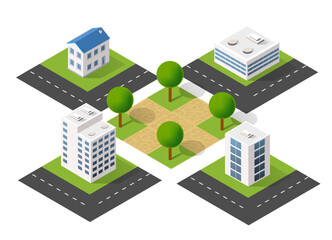 Obraz premium Isometric 3d illustration park trees forest nature elements