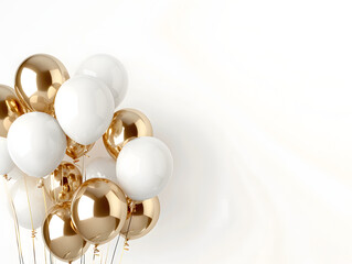 Golden balloons on a white background with text space