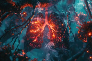 Fototapeta premium A detailed view of a tree branch with a peculiar growth resembling human lungs, suitable for use in medical or environmental contexts